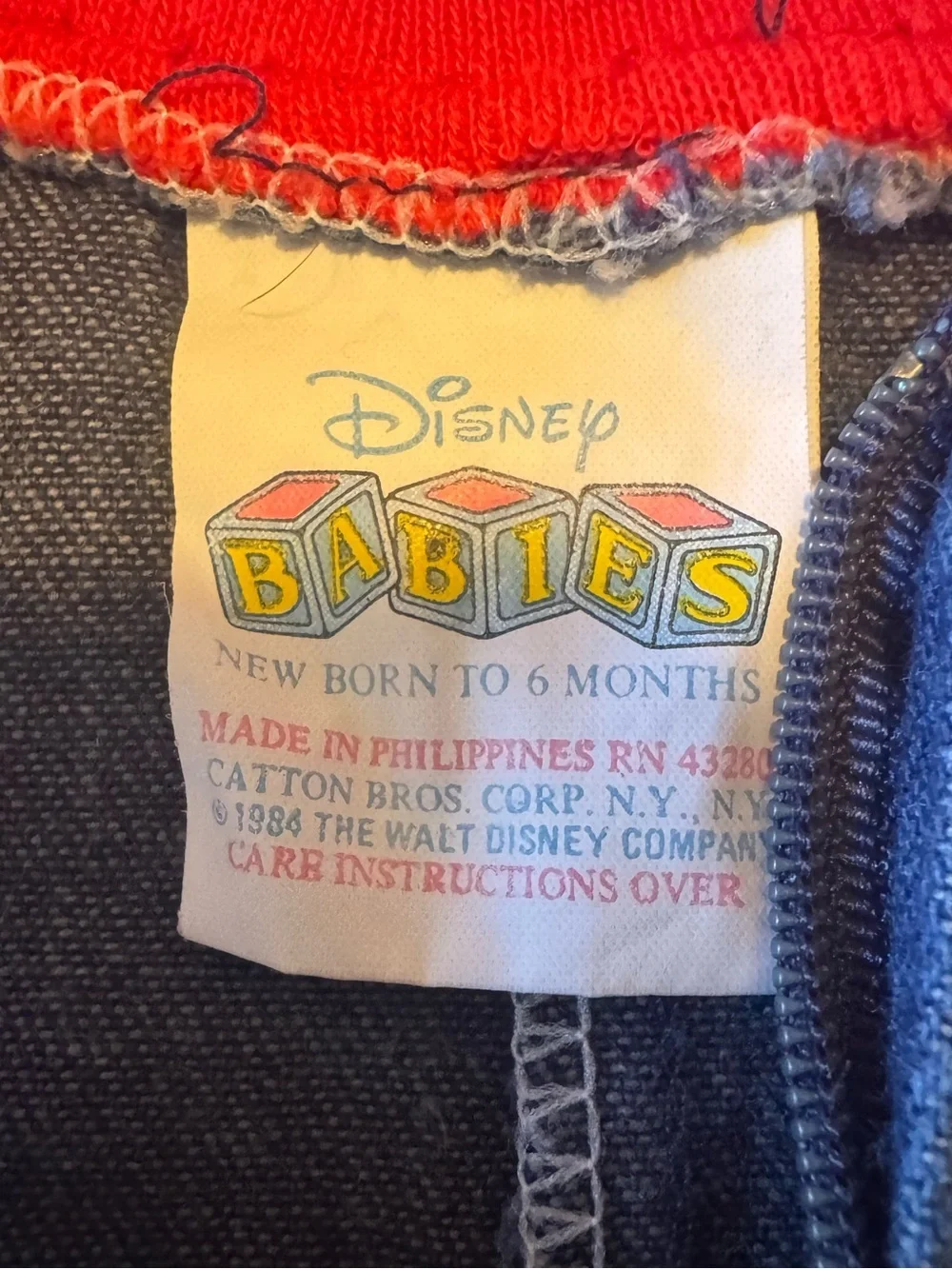 Vintage Disney 1984 Baby Mickey Mouse Newborn to 6 Months Denim Jumpsuit